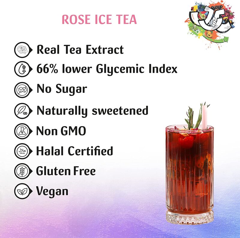 Just Chill Drinks Co. Rose Iced Tea Syrup, Made From 100% Real Fruit Extract, 1 Litre